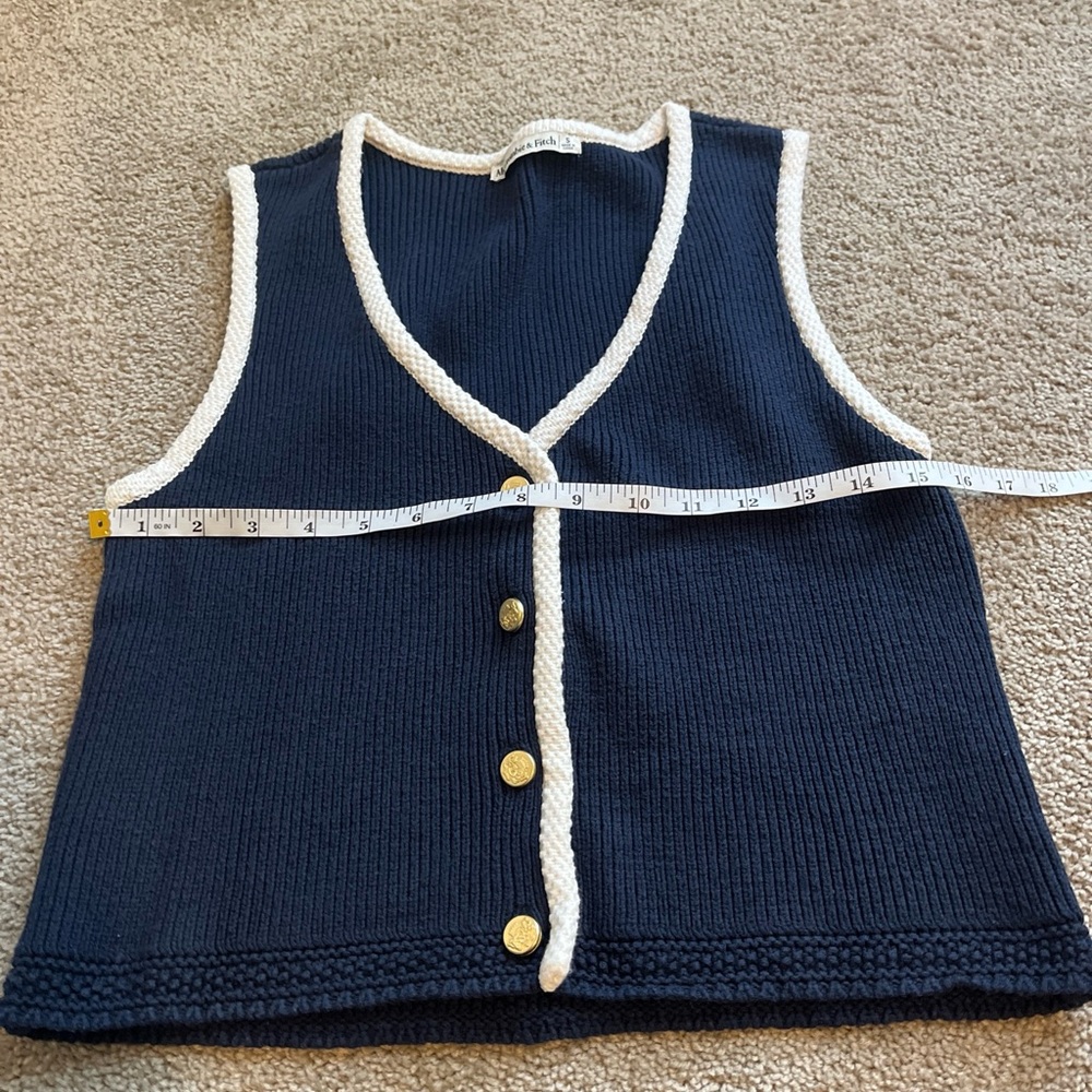 Abercrombie Mara Sweater Knit Vest Top Sleeveless Navy Blue White Gold Small - Picture 3 of 7
